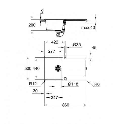 Кухненска мивка гранит с отцедник GROHE K500, сив мат 
